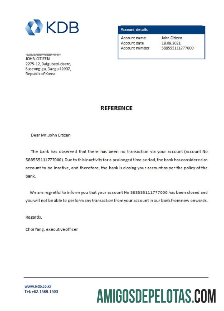 Referência de fechamento do banco KDB da Coreia baixar para verificação